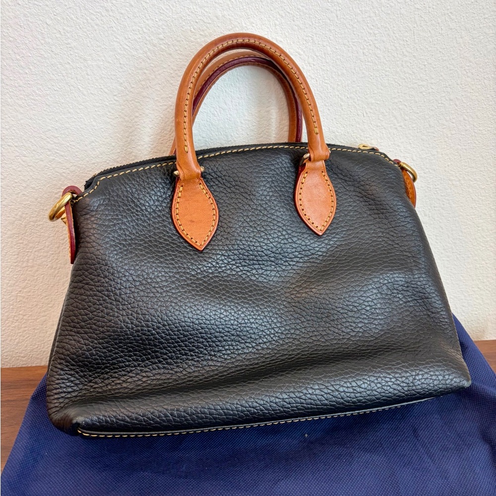 Dooney & Bourke Black Pebble Leather Crossbody with Tan Trim and Gold Hardware - Picture 3 of 7